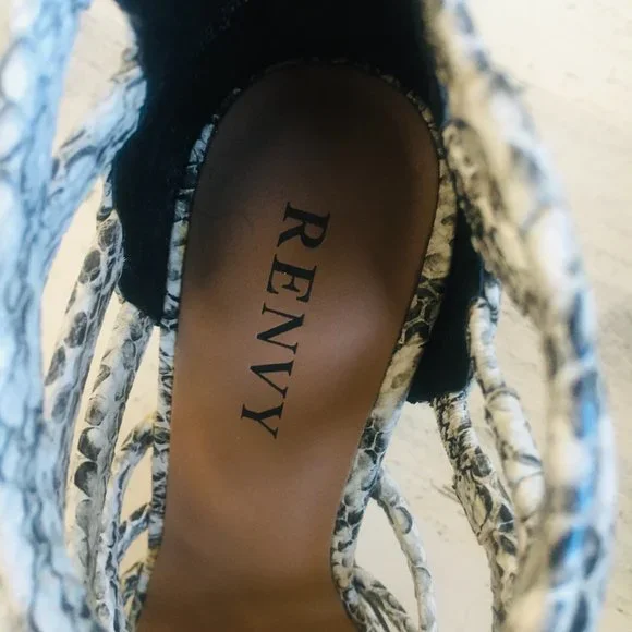NEW RENVY Snake Print Leather Caged Heel Sandals - Picture 10 of 12